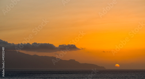 View towards Brava island from Sao Filipe, the capital of the island. Fogo Island (Ilha do Fogo), part of Cape Verde.