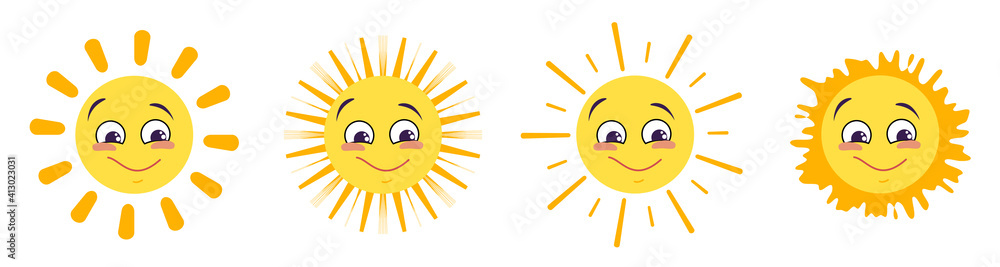 Sun icons set with different emotions