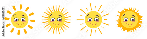 Sun icons set with different emotions