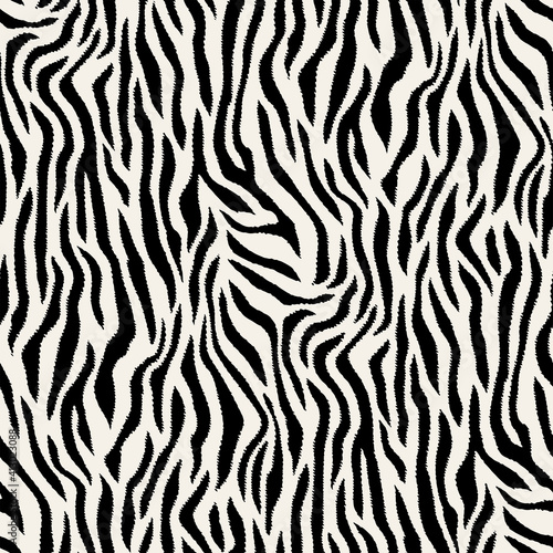 Vector seamless pattern with tiger stripes. Endless stylish texture. Monochrome repeating background. Natural stylish striped animal print. Can be used as swatch for illustrator.