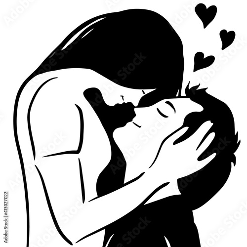 Lovers hug. Happy Valentine's Day. T-shirt print. Vector illustration