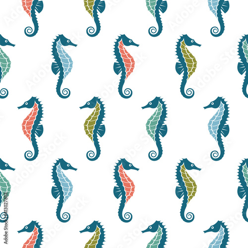 seamless pattern with seahorse isolated on white background
