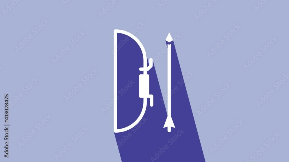 White Bow and arrow in quiver icon isolated on purple background. 4K Video motion graphic animation White Bow and arrow in quiver icon isolated on purple background. 4K Video motion graphic animation