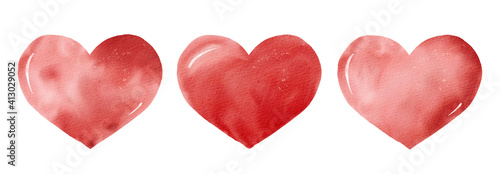 Obraz na płótnie Red hearts watercolor clipart. Hand painted illustration for valentine cards, love design. w salonie
