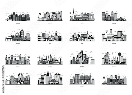 
Pack of City Architecture Glyph Illustrations 
