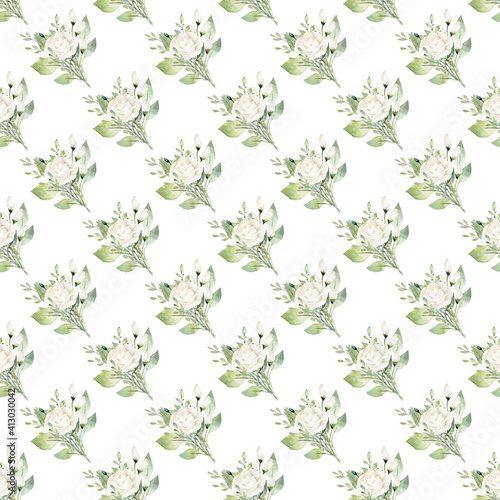 Obraz na płótnie Watercolor white flower seamless pattern. Hand painted digital paper. w salonie