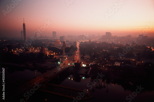 Egypt, Cairo, Aerial View of Gezira Island city 