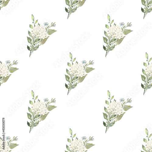 Obraz na płótnie White flowers watercolor digital paper. Seamless pattern illustration. w salonie