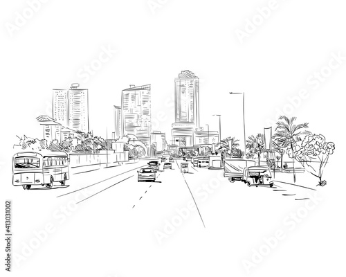 Sri Lanka. Colombo. Hand drawn vector illustration.