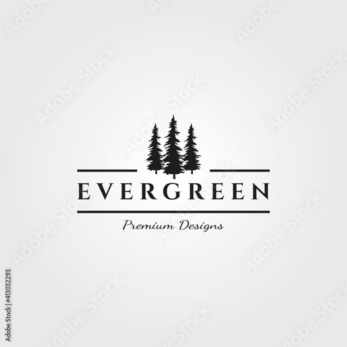 three pines logo vector evergreen minimalist symbol illustration design