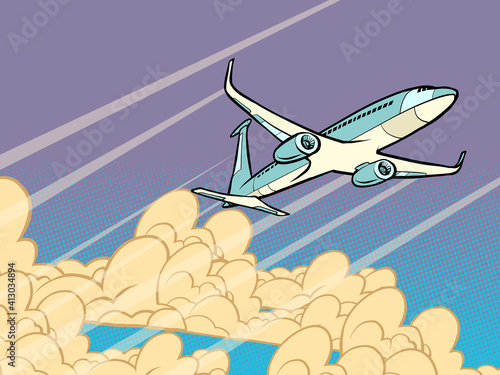 passenger plane flying in the clouds