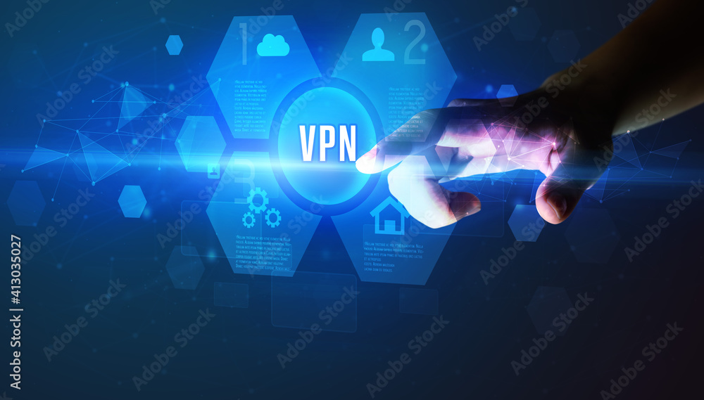 Hand touching VPN inscription, new technology concept