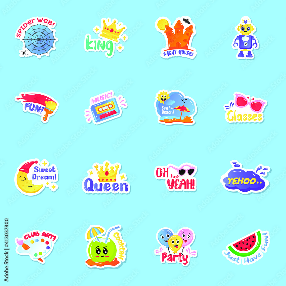 
Flat Party and Halloween Sticker Vectors in Editable Style
