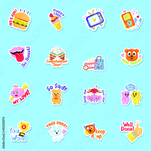  Flat Colourful Sticker Vectors in Editable Style 