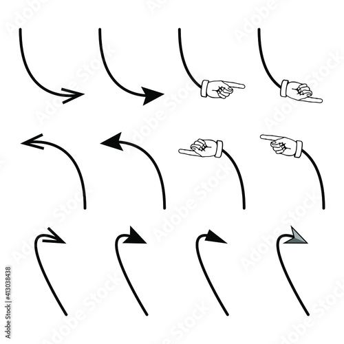 Set of rough hand drawn, handmade elements arrows, waypoints isolated on white background EPS Vector
