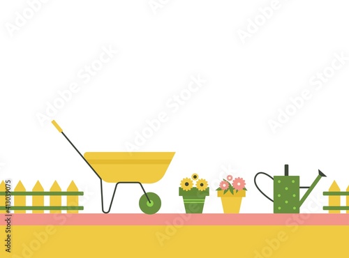 Gardening seamless pattern on a white background.