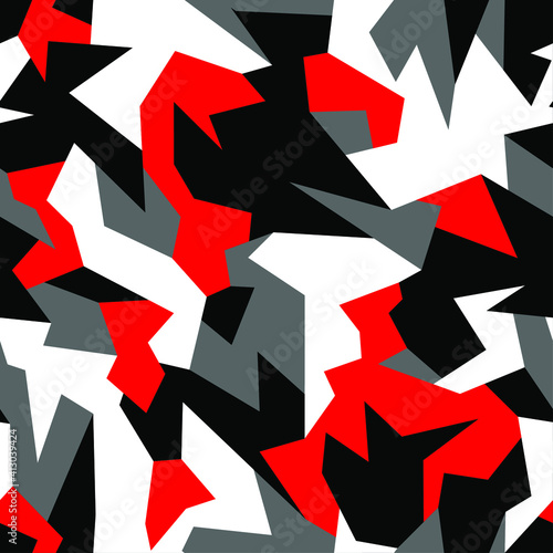 Geometric camouflage texture seamless pattern. Abstract modern military camo ornament for fabric and fashion print. Vector illustration.