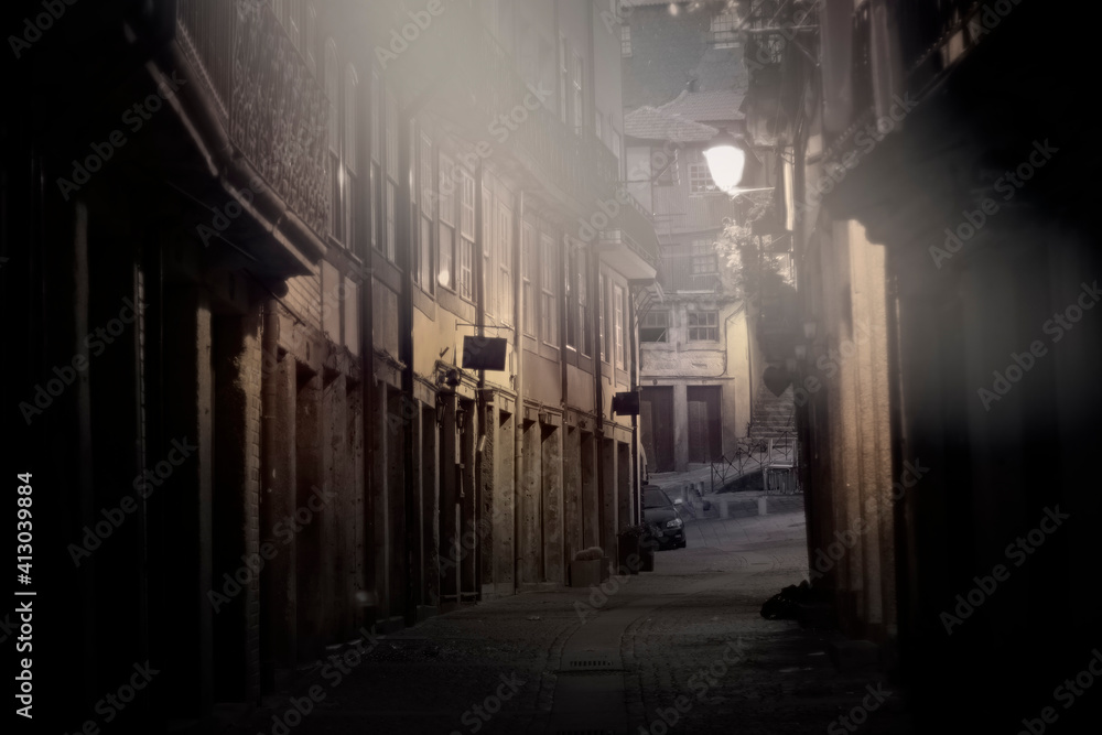 Old alley at dawn
