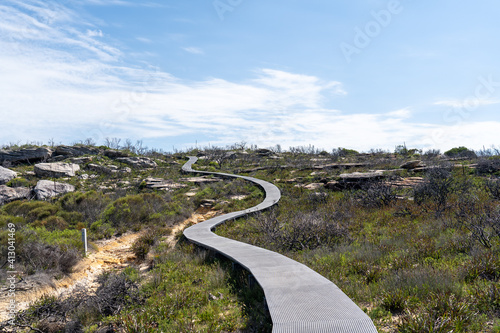 Photography winding Coastal Walk trek path in the Royal National Park, Sydney, NSW, Australi