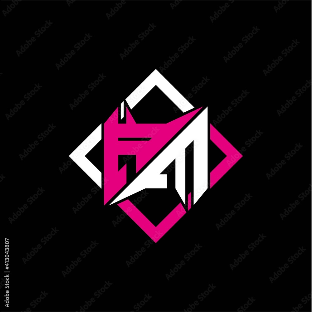 Modern minimalist design with letter A M initials and rectangular frame Modern minimalist design with letter A M initials and rectangular frame