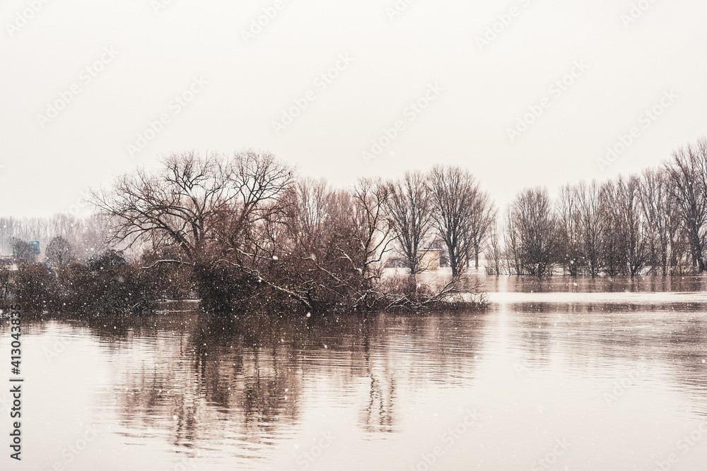Flood on the Rhine near Cologne in winter, Germany. Flood on the Rhine near Cologne in winter, Germany.