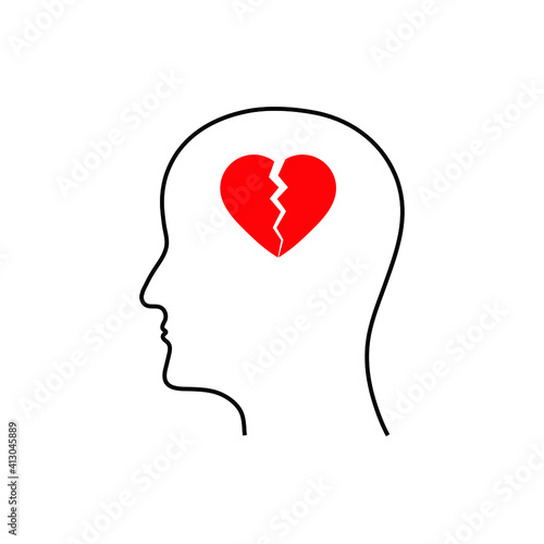 Fototapeta Naklejka Na Ścianę i Meble -  head with broken heart icon. love sign vector