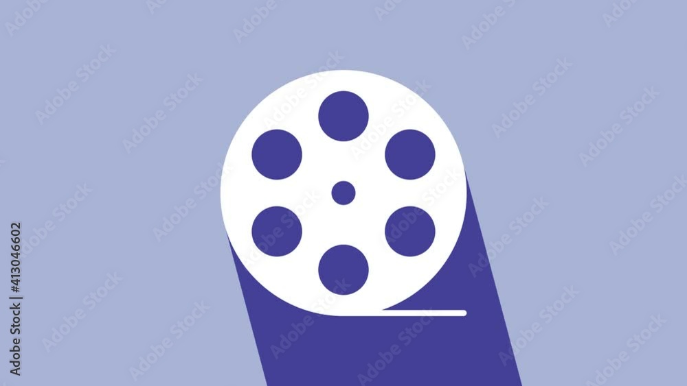 White Film reel icon isolated on purple background. 4K Video motion graphic animation White Film reel icon isolated on purple background. 4K Video motion graphic animation