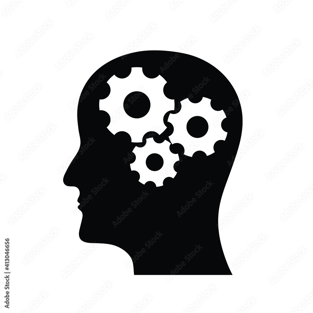 head and settings icon. head with cogwheel vector head and settings icon. head with cogwheel vector