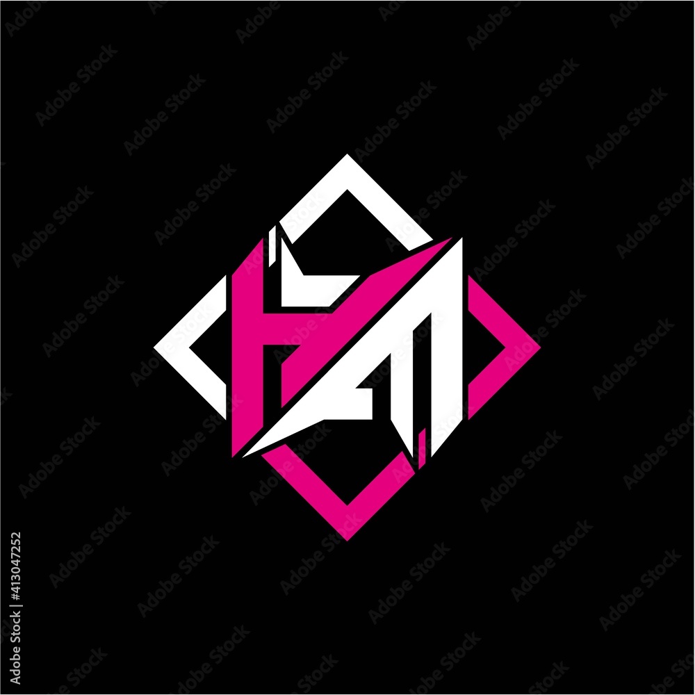 Modern minimalist design with letter H M initials and rectangular frame Modern minimalist design with letter H M initials and rectangular frame