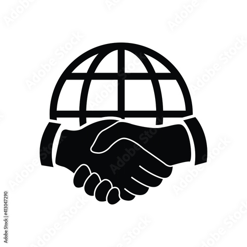 handshake vector business icon. Globe handshake 
