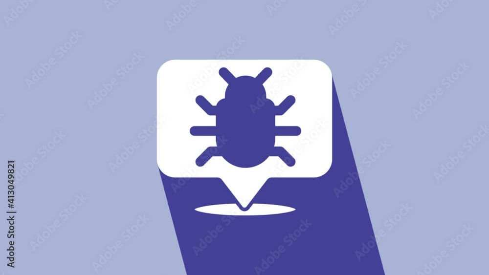 White System bug concept icon isolated on purple background. Code bug concept. Bug in the system. Bug searching. 4K Video motion graphic animation White System bug concept icon isolated on purple background. Code bug concept. Bug in the system. Bug searching. 4K Video motion graphic animation