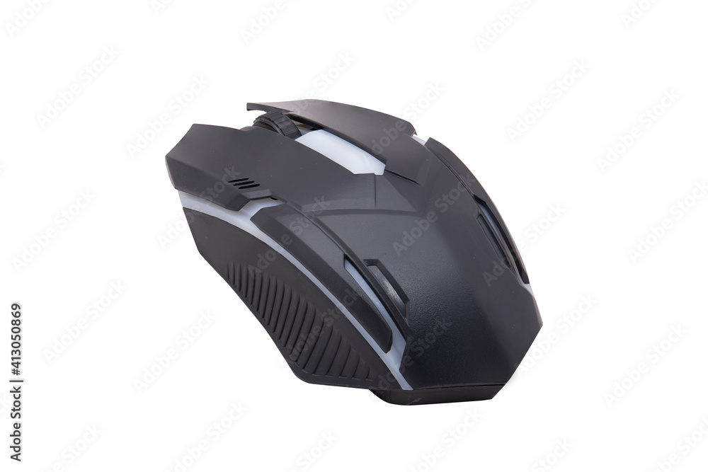 modern Gamers wireless black laser computer mouse isolated on white background modern Gamers wireless black laser computer mouse isolated on white background