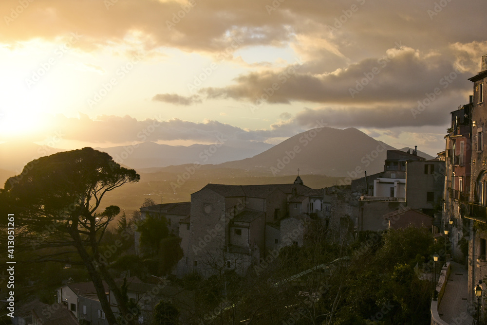 Panoramic view of the old town of Guardia Sanframondi in the province of Salerno, Italy.