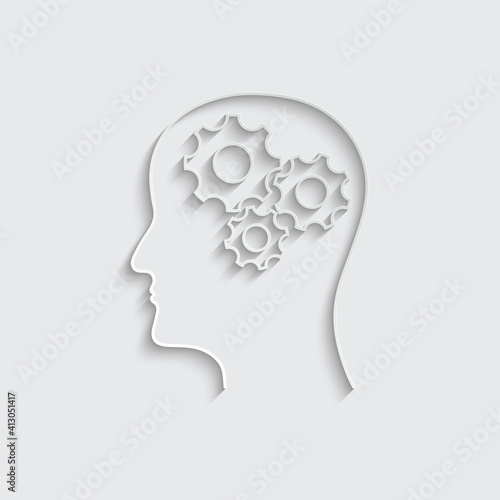 Paper head and settings icon. head with cogwheel vector