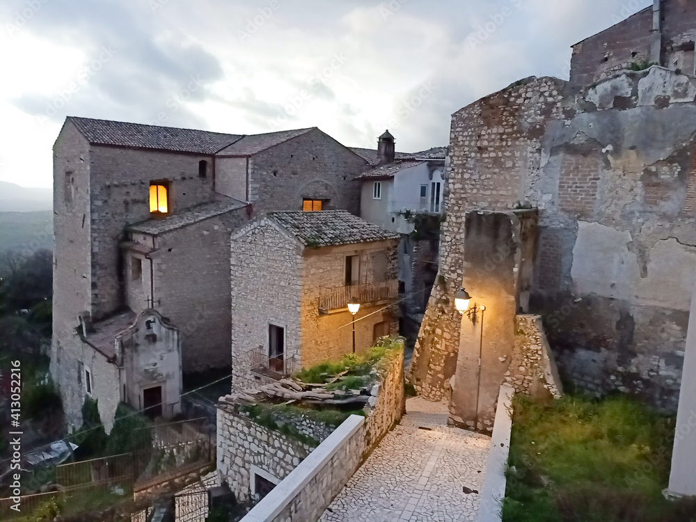 Old houses in Guardia Sanframondi, a medieval village in the province of Benevento, Italy.