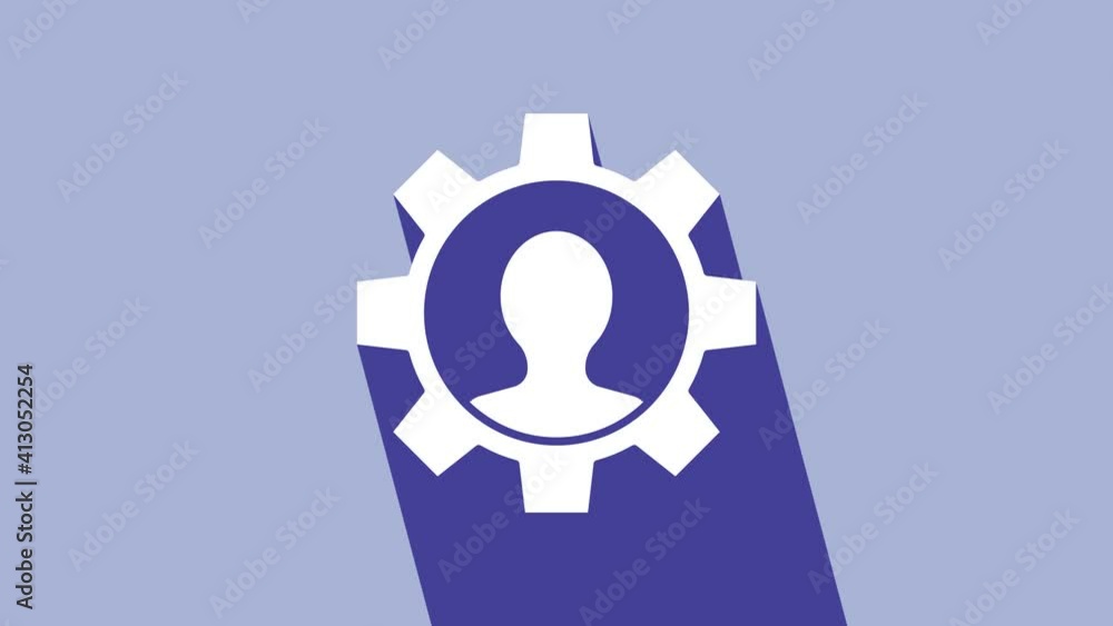 White Human with gear icon isolated on purple background. Artificial intelligence. Thinking brain sign. Symbol work of brain. 4K Video motion graphic animation White Human with gear icon isolated on purple background. Artificial intelligence. Thinking brain sign. Symbol work of brain. 4K Video motion graphic animation