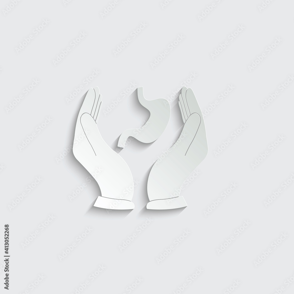 Obraz premium Paper hand holding stomach care icon black vector