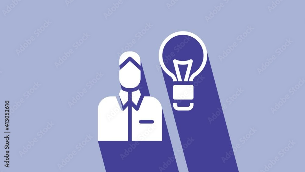 White Human with lamp bulb icon isolated on purple background. Concept of idea. 4K Video motion graphic animation White Human with lamp bulb icon isolated on purple background. Concept of idea. 4K Video motion graphic animation
