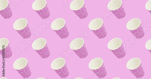 Minimal motion 3d art. Plastic cup seamless animation pattern. Sweet, candy,party shop concept. 4k video photo