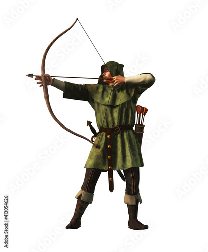 Stampa su tela Robin Hood the outlaw archer of medieval England draws back and arrow