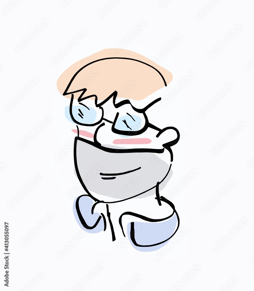 Abstract surreal illustrated face of a boy in a flu mask painted in pop colors.Isolated on a white background . Abstract surreal illustrated face of a boy in a flu mask painted in pop colors.Isolated on a white background .