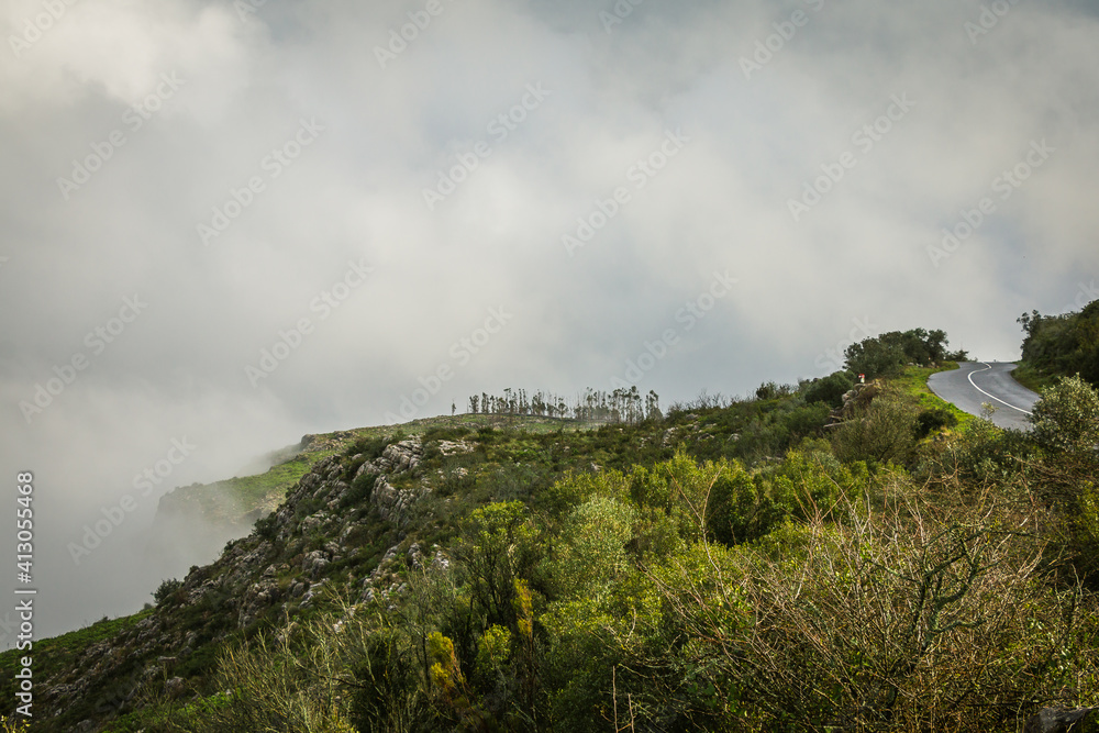 Landscape view of the moutains in a foggy morning. Serra de Aire, Portugal