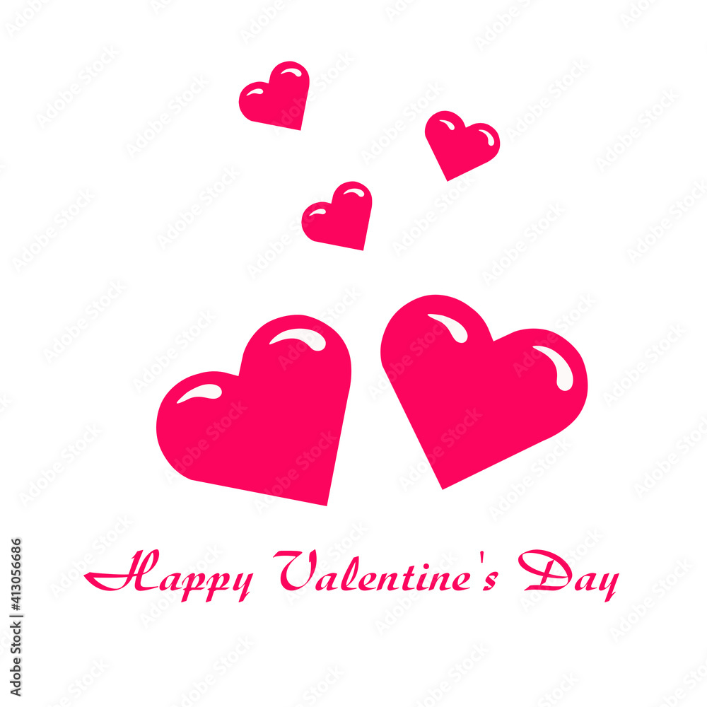 
Happy Valentine's Day red hearts on white background