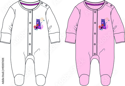 Baby jumpsuit design. Overalls for girls vector illustration