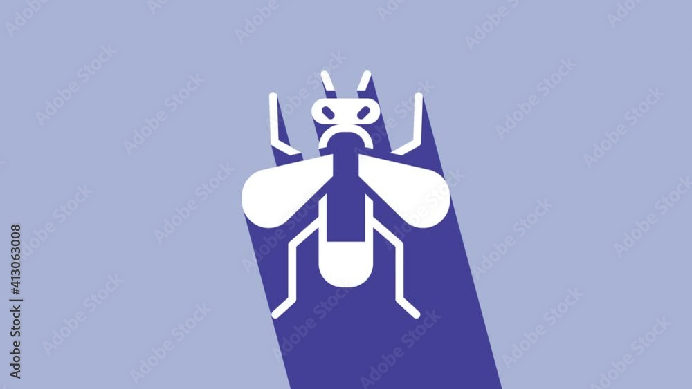 White Insect fly icon isolated on purple background. 4K Video motion graphic animation White Insect fly icon isolated on purple background. 4K Video motion graphic animation
