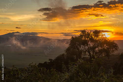 Africa, Tanzania, Ngorongoro Crater. Sunset landscape in crater.