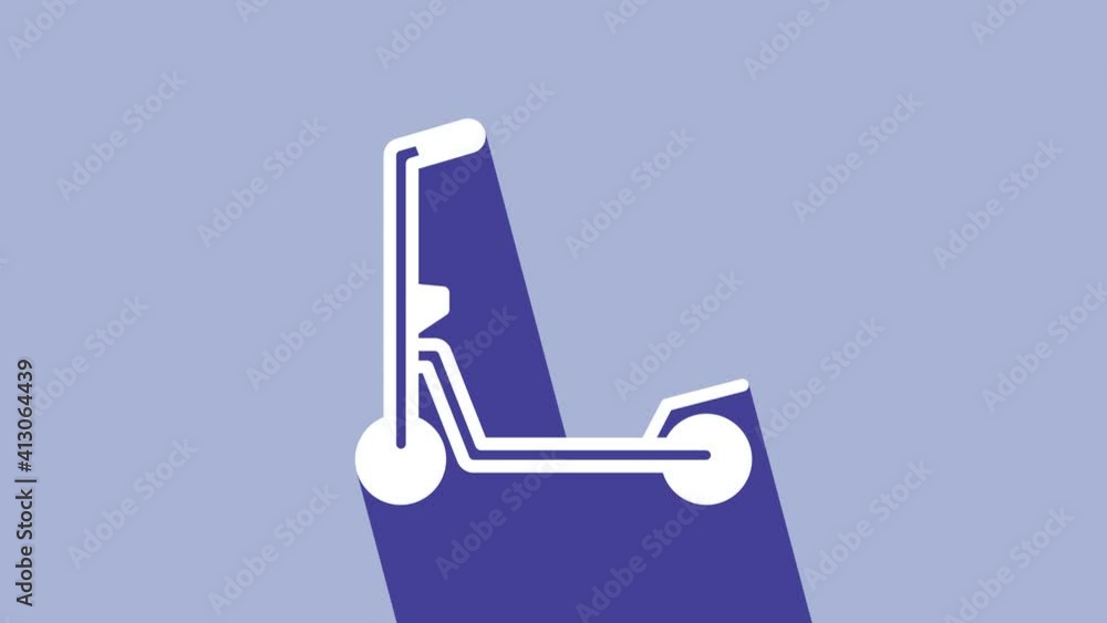 White Roller scooter for children icon isolated on purple background. Kick scooter or balance bike. 4K Video motion graphic animation White Roller scooter for children icon isolated on purple background. Kick scooter or balance bike. 4K Video motion graphic animation
