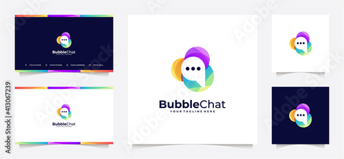 abstract bubble chat logo gradient and business card