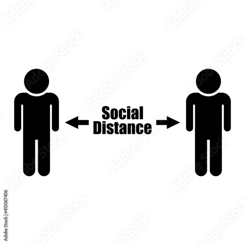 Social distance. Keep social distance vector icon. Icon for social distance between masked people. Social distance icon in flat style. Icon isolated. Vector illustration.