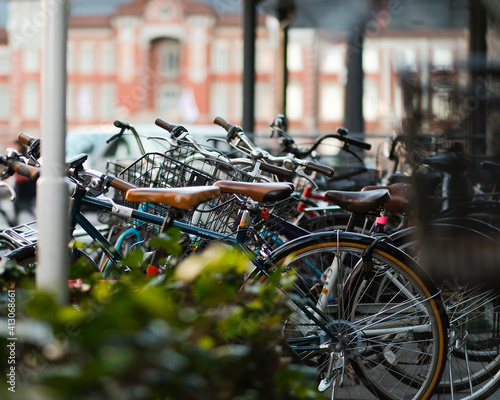Photography Bicycles in a line